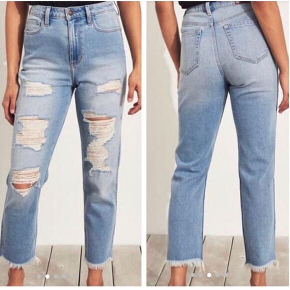 Hollister Ultra High-Rise Mom Jean Super Distressed Light Wash sz W24 L27 - Picture 11 of 11